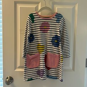 Mini Boden navy striped dress with sweet flower and heart print